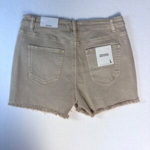 Zenana Women Tan Khaki High Waisted Frayed Hem Denim Shorts Size Large NWT